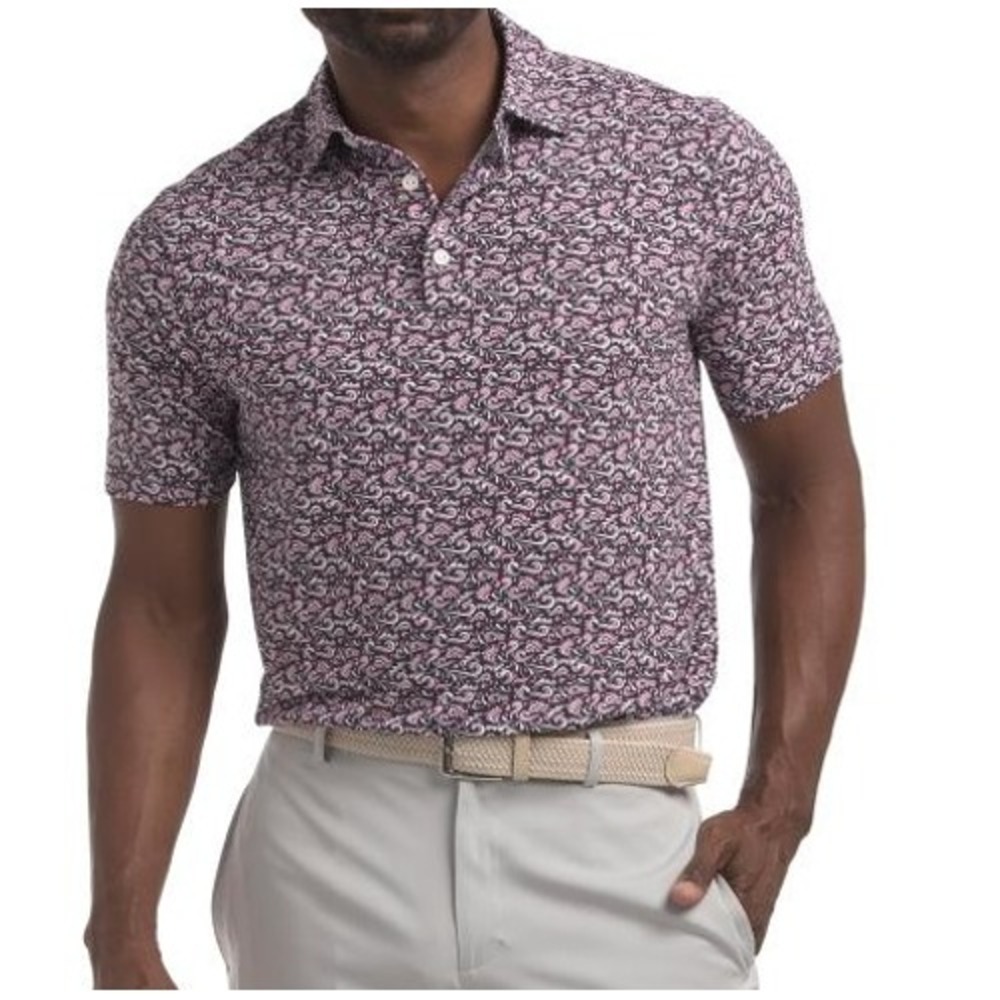 NEW IBKUL Polo Shirt Mens Large Pink Charcoal Splash Icefil Cooling UPF 50+